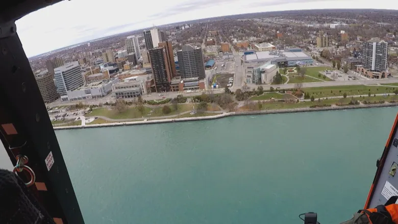 View of downtown Windsor Ontario from helicopter